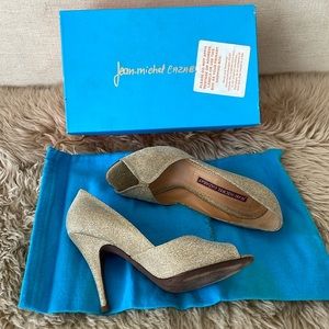 Beautiful gold flecked Jean-Michel Cazabat Cosmos Platino Peep Toe Sz 38